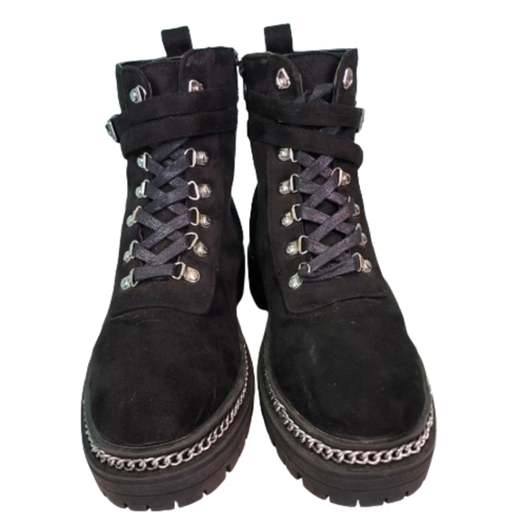 Charlotte Russe canvas combat boots with silver chain, women's size 8, black - Picture 2 of 10
